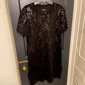 DKNY Black Sequin Lined Shift Dress, Size 12, Worn Once